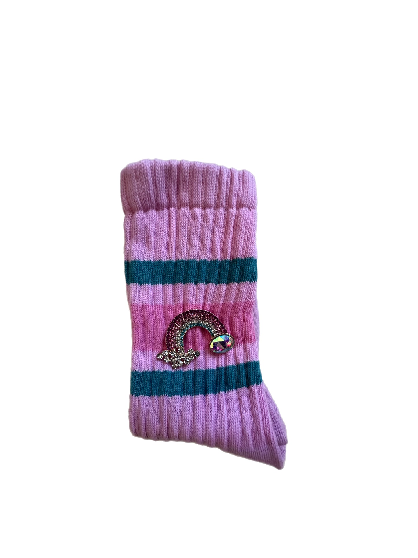 Retro Stripe Hand-Dyed Crew Sock with Charm