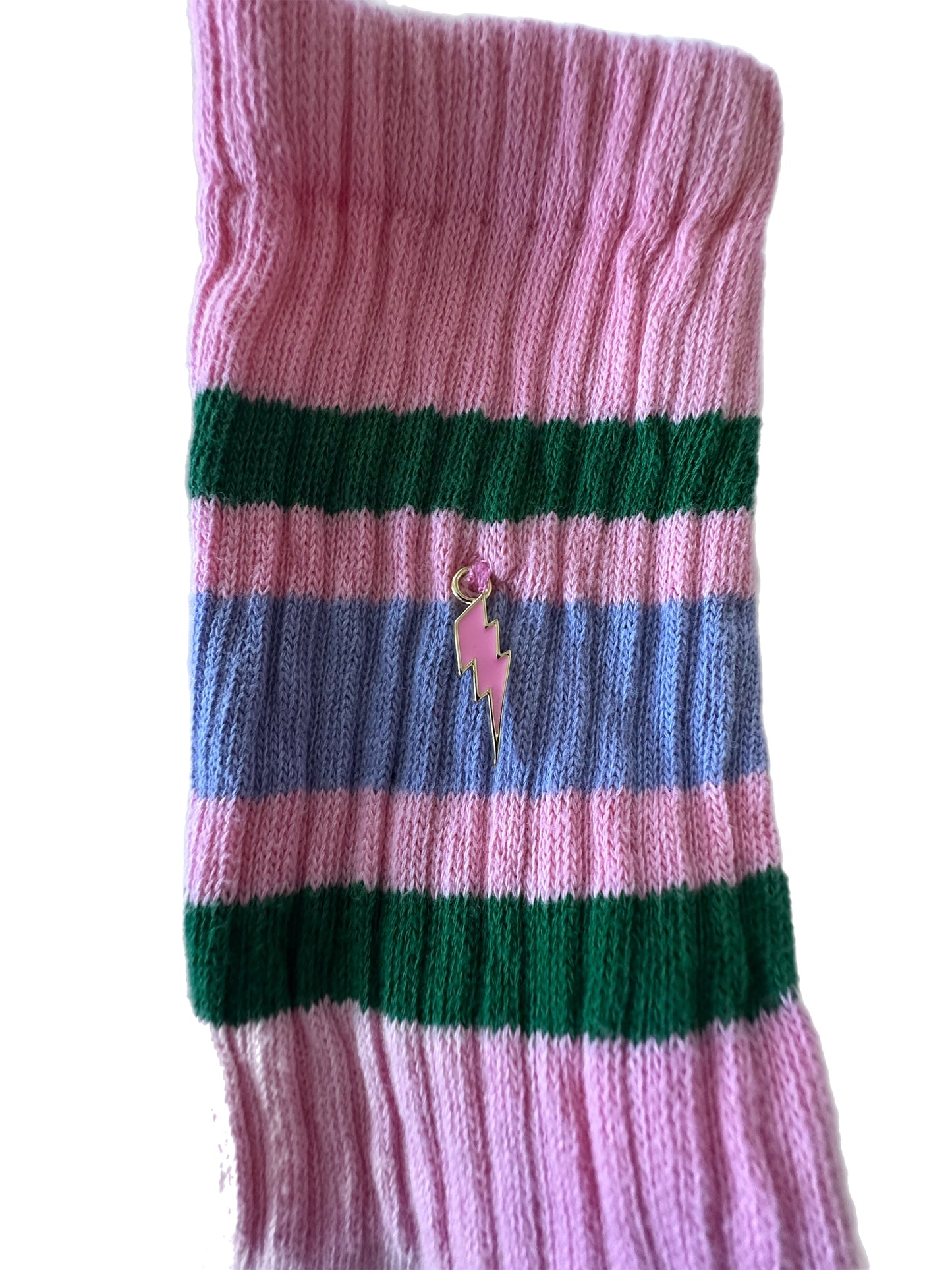 Retro Stripe Hand-Dyed Crew Sock with Charm