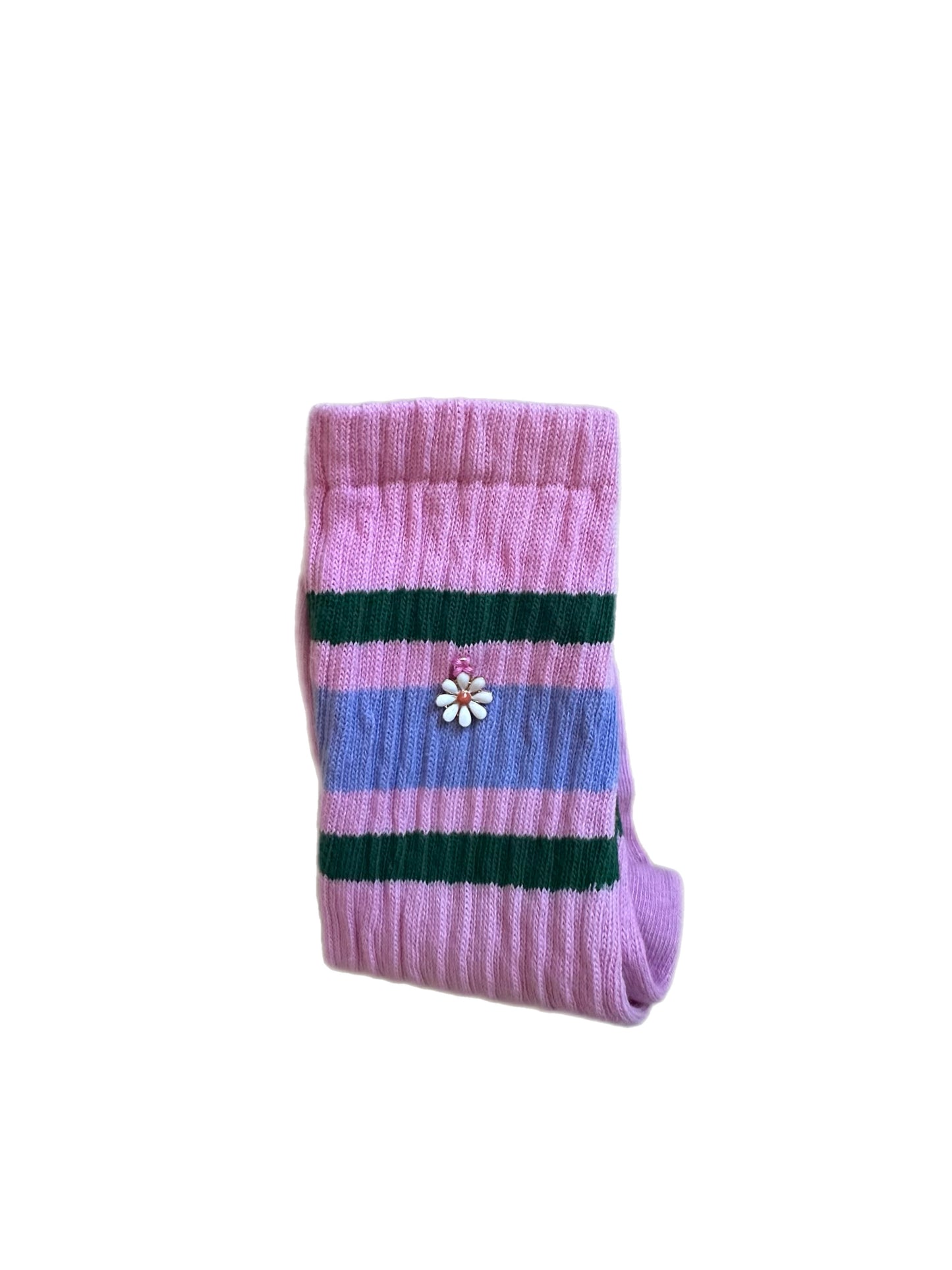 Retro Stripe Hand-Dyed Crew Sock with Charm