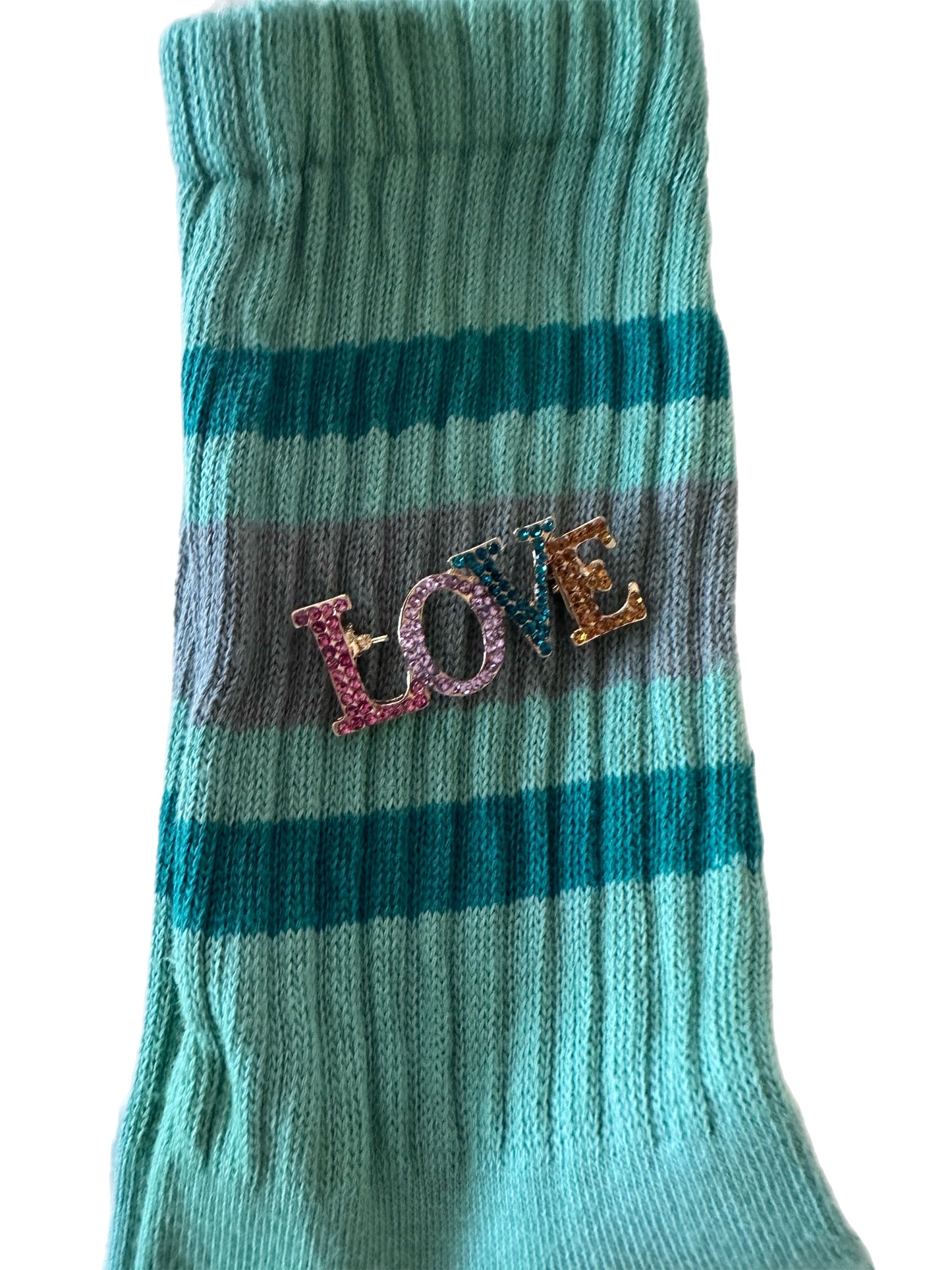 Retro Stripe Hand-Dyed Crew Sock with Charm