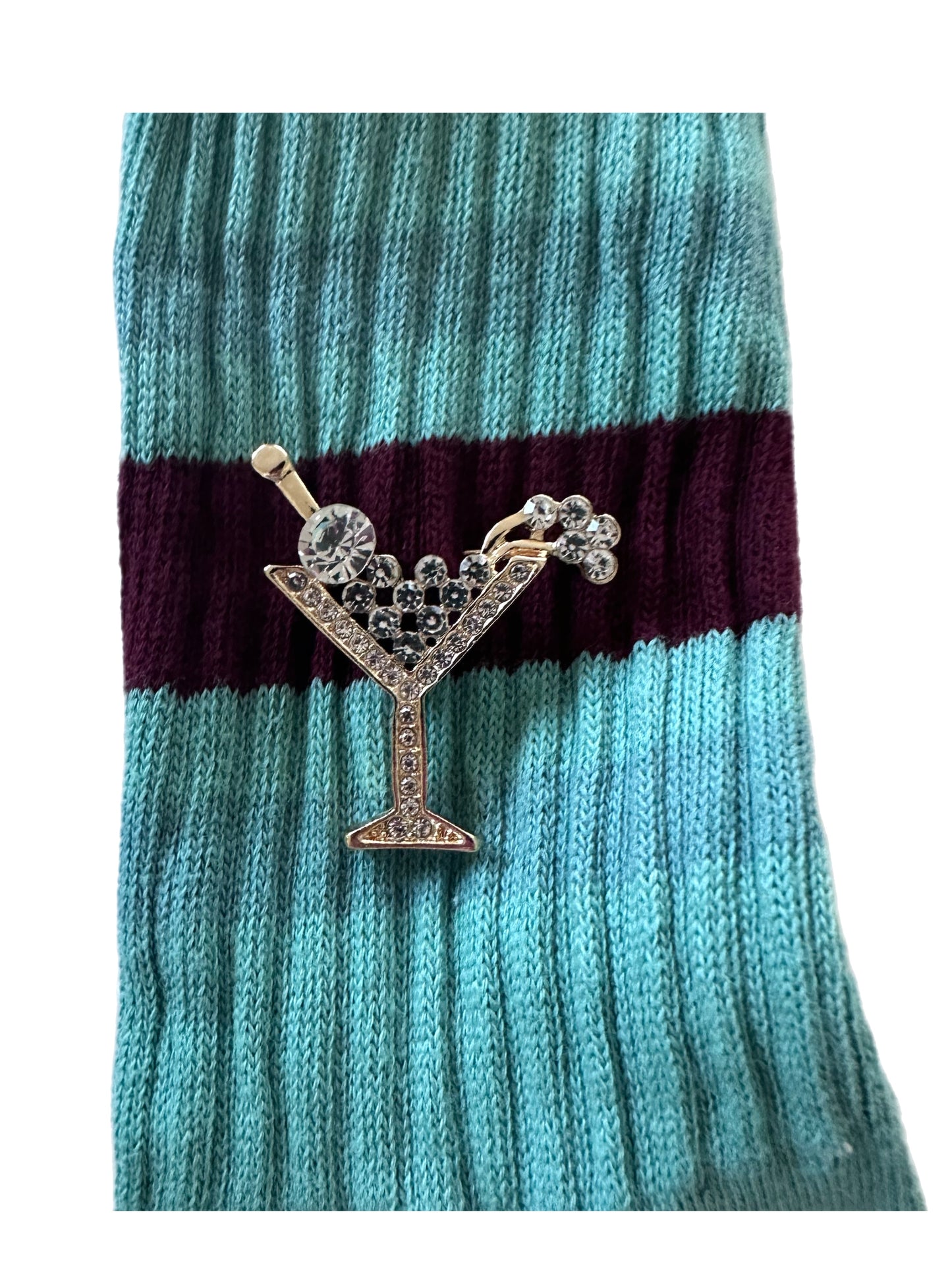 Retro Stripe Hand-Dyed Crew Sock with Charm