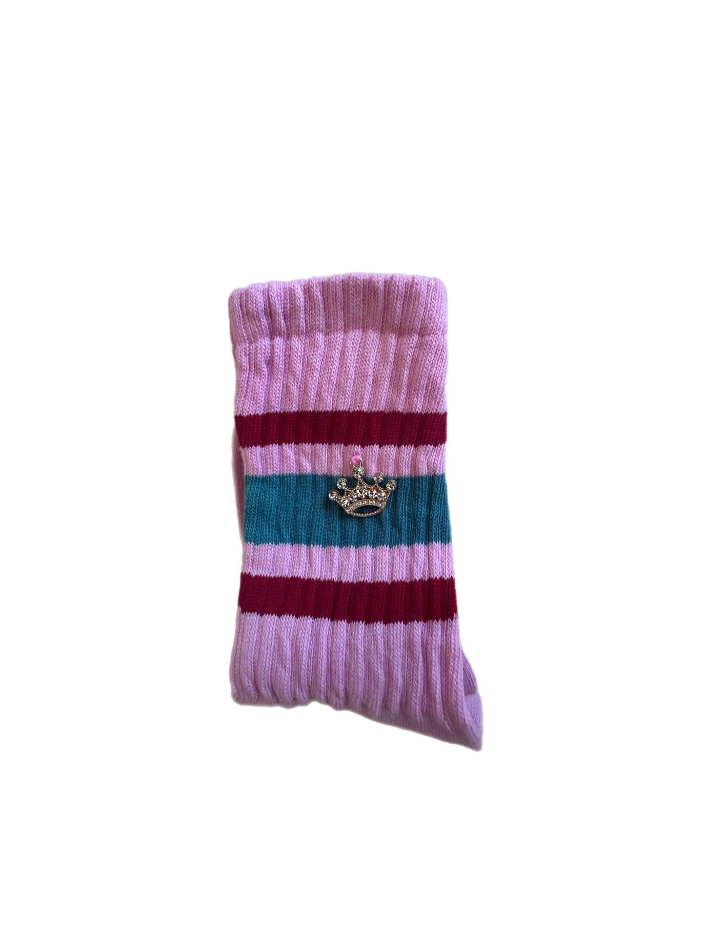 Retro Stripe Hand-Dyed Crew Sock with Charm