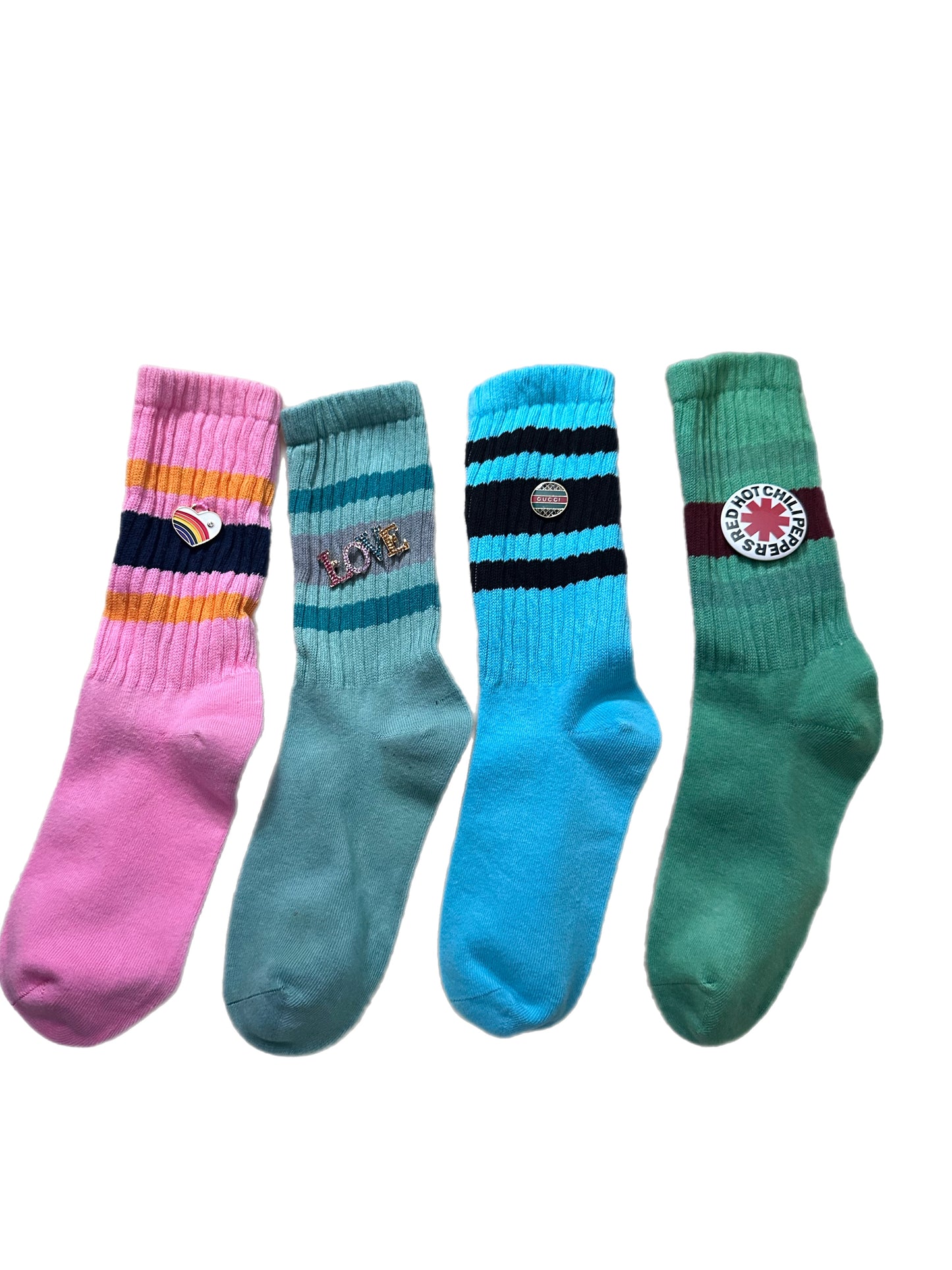 Retro Stripe Hand-Dyed Crew Sock with Charm
