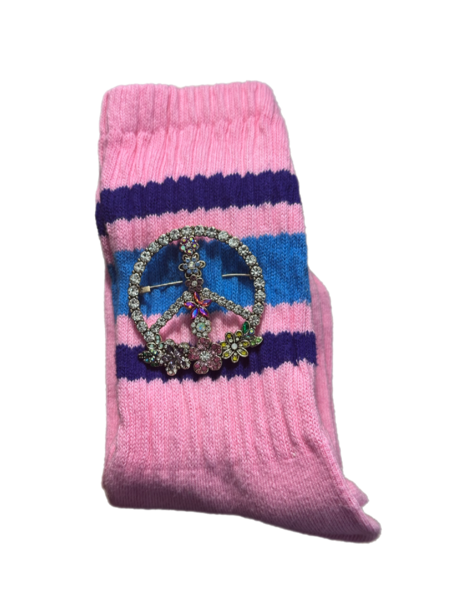 Retro Stripe Hand-Dyed Crew Sock with Charm