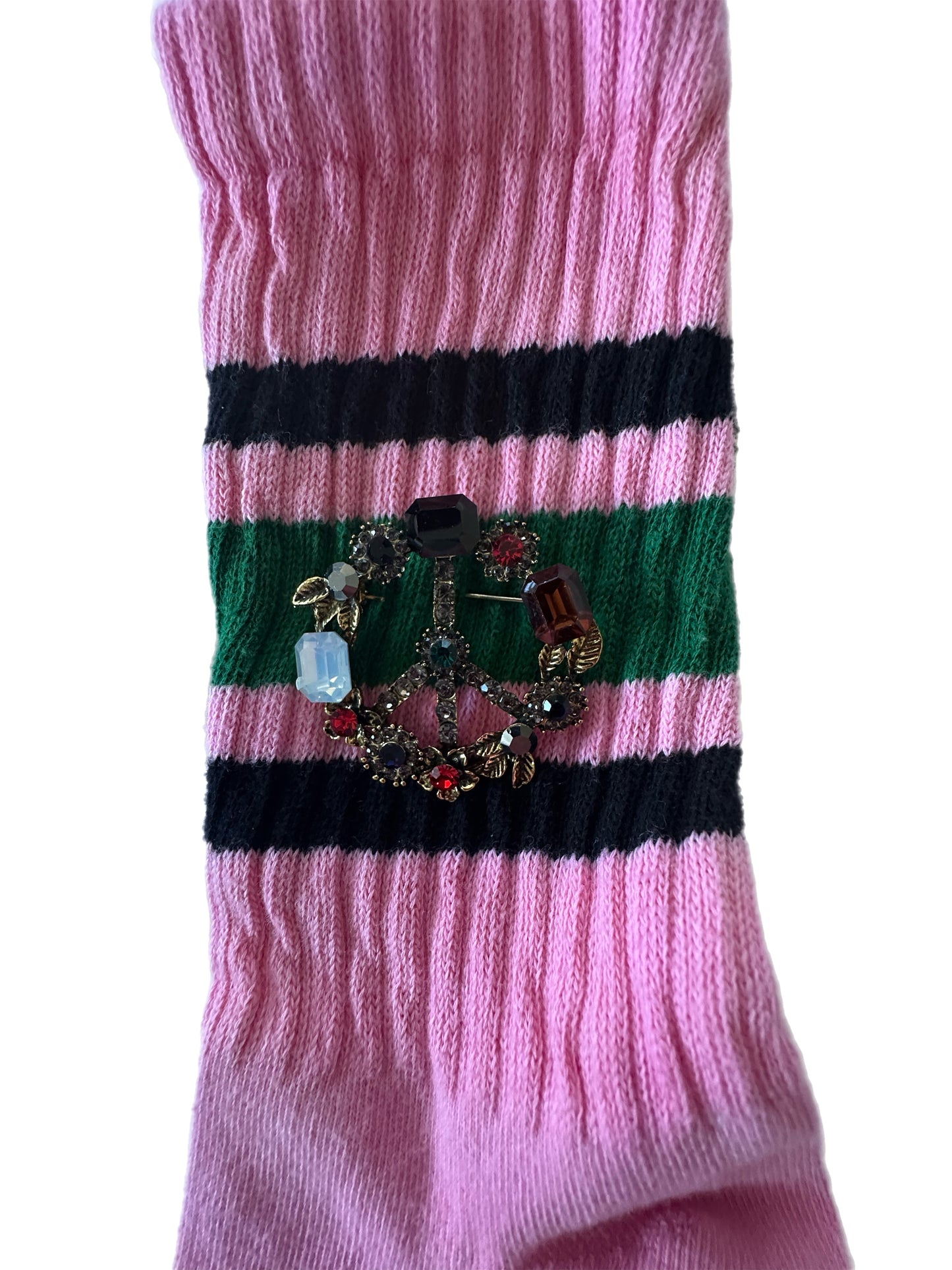 Retro Stripe Hand-Dyed Crew Sock with Charm