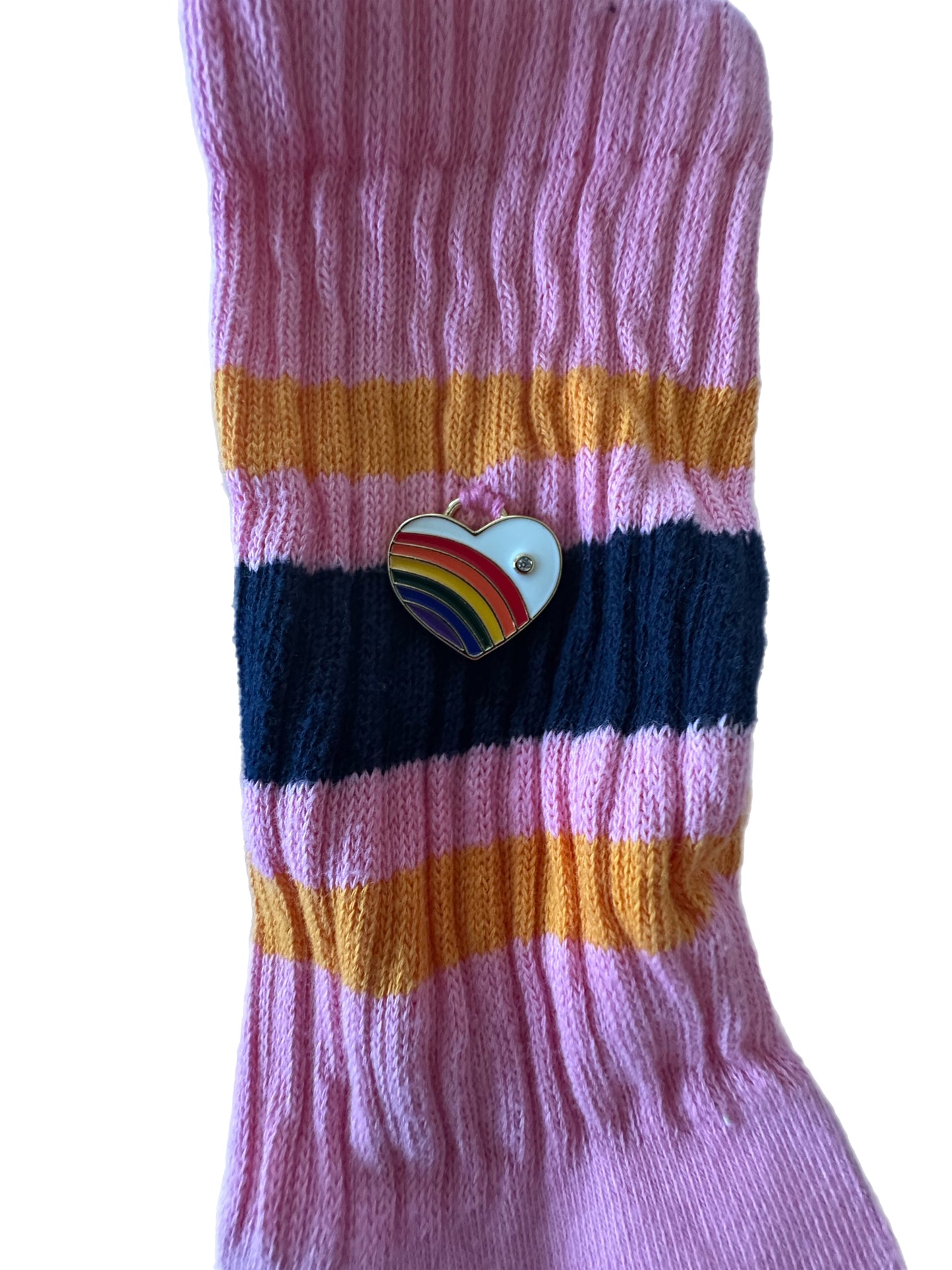 Retro Stripe Hand-Dyed Crew Sock with Charm